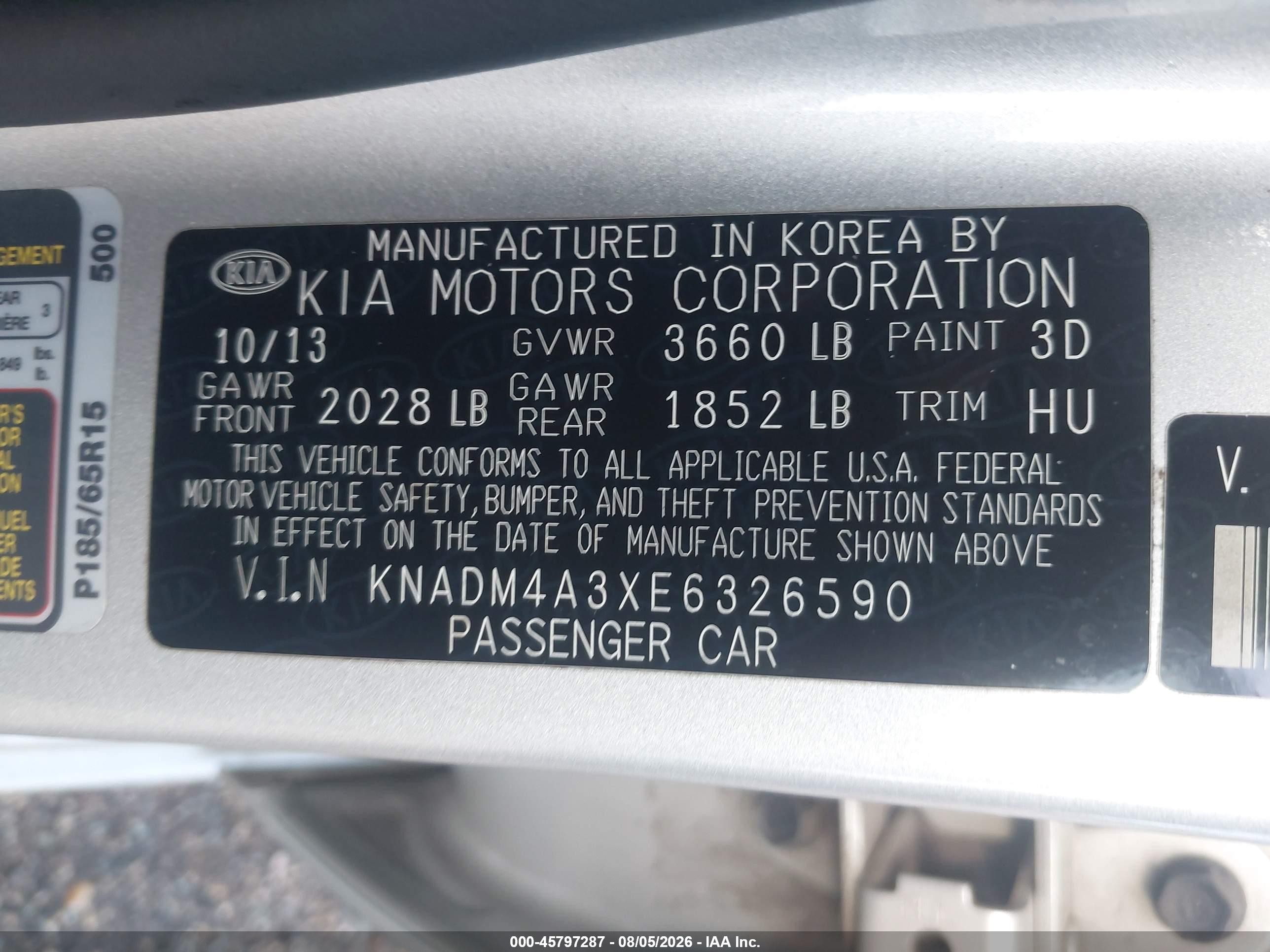 2014 Kia Rio Lx Silver vin: KNADM4A3XE6326590