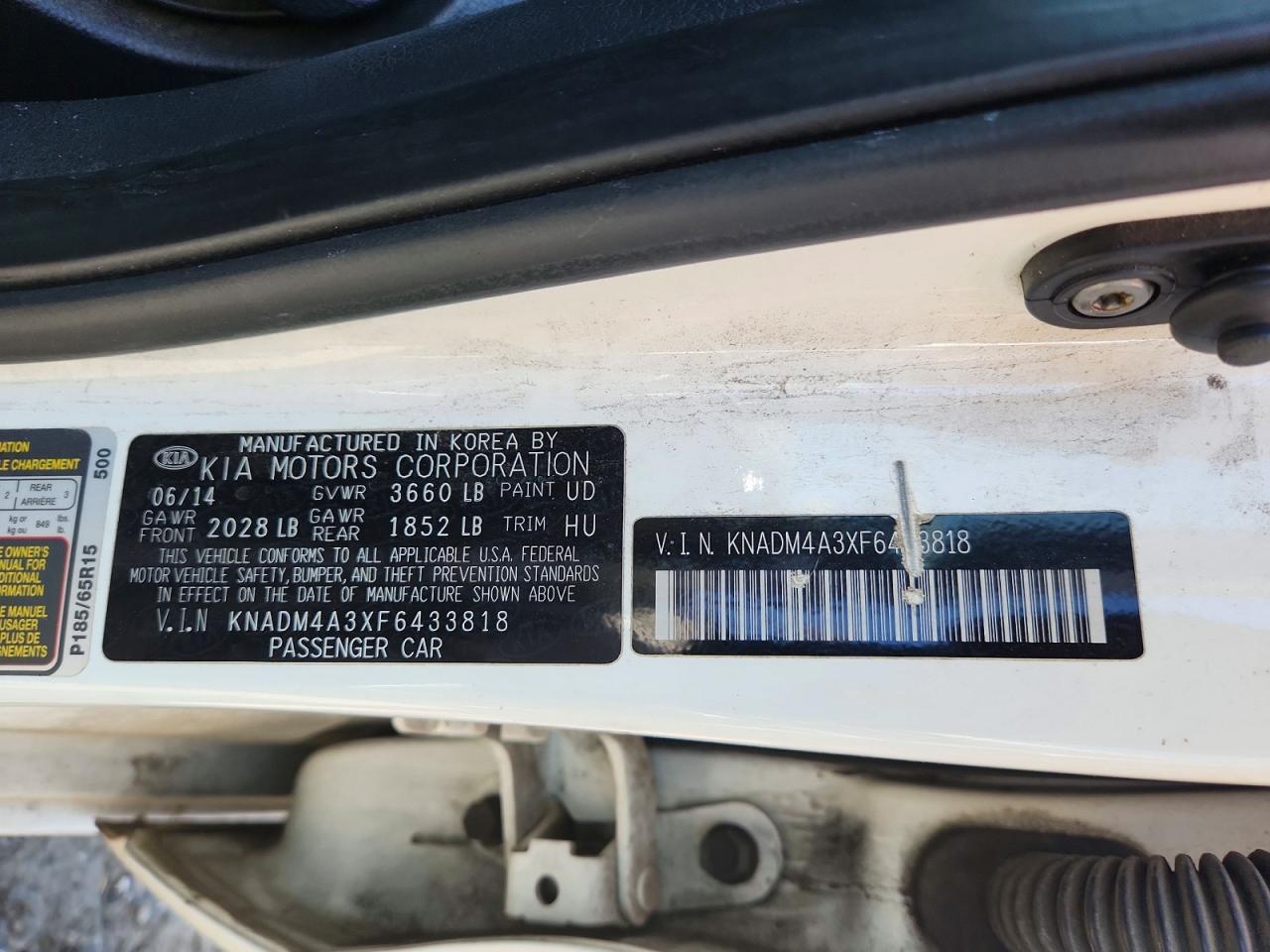2015 Kia Rio Lx Белый vin: KNADM4A3XF6433818