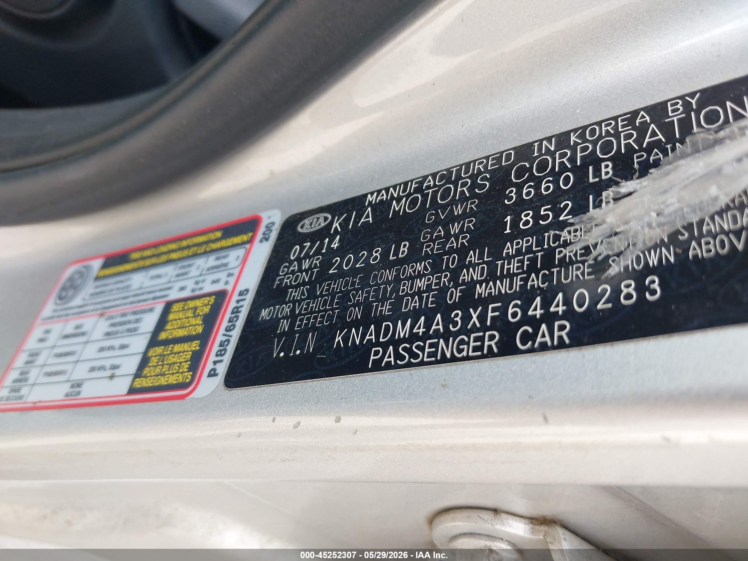 2015 Kia Rio Lx Серебряный vin: KNADM4A3XF6440283
