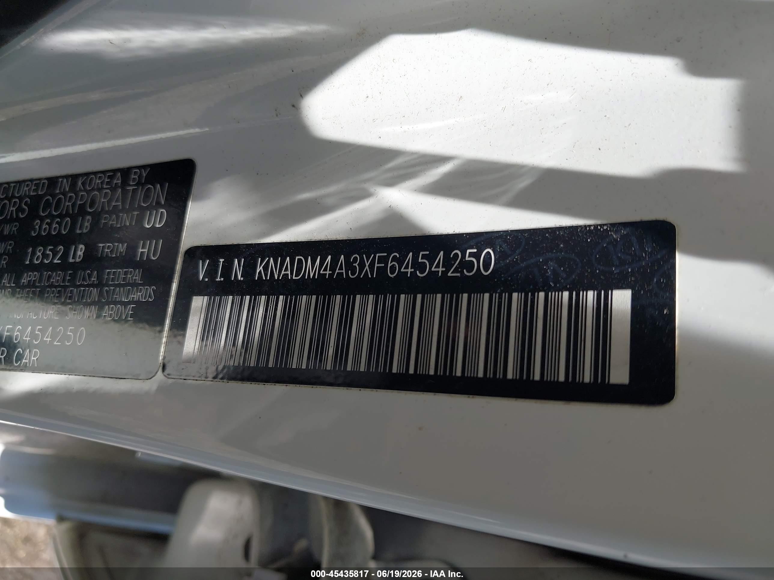 2015 Kia Rio Lx White vin: KNADM4A3XF6454250