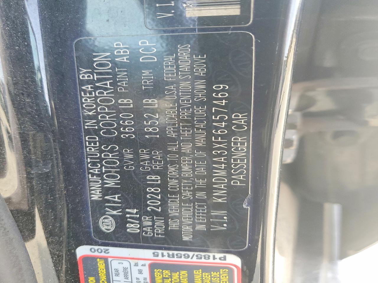 2015 Kia Rio Lx Black vin: KNADM4A3XF6457469