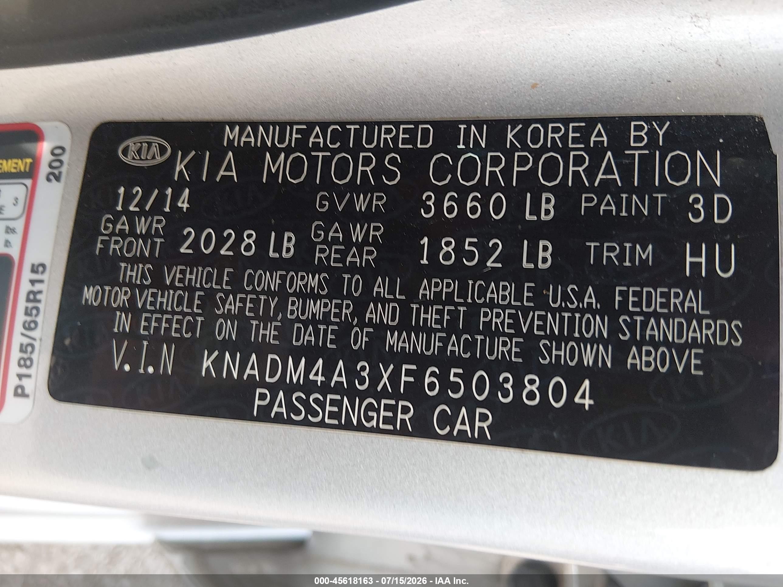 2015 Kia Rio Lx Silver vin: KNADM4A3XF6503804