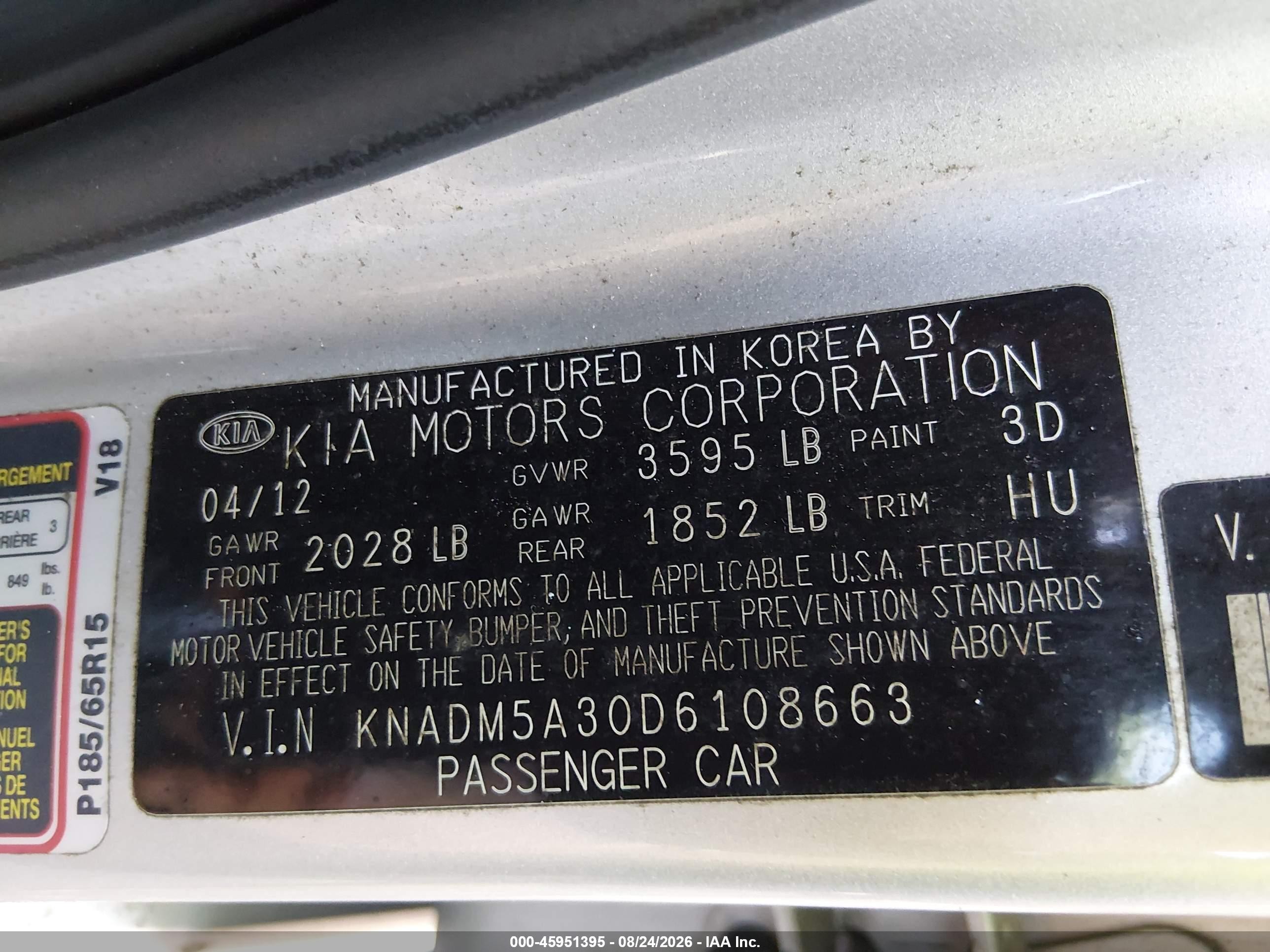 2013 Kia Rio Lx Silver vin: KNADM5A30D6108663