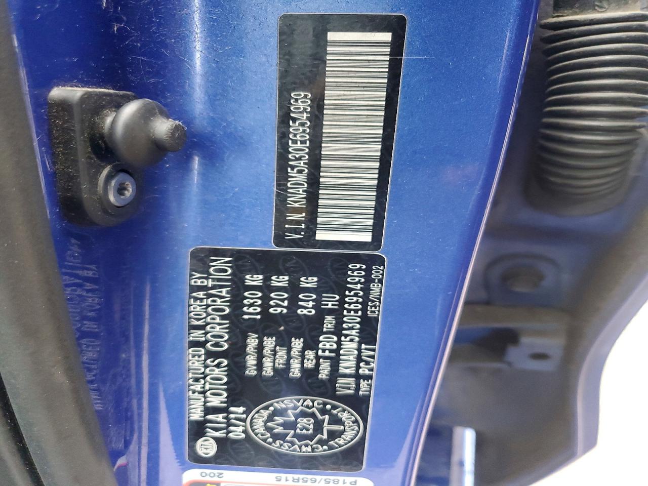 2014 Kia Rio Lx Blue vin: KNADM5A30E6954969