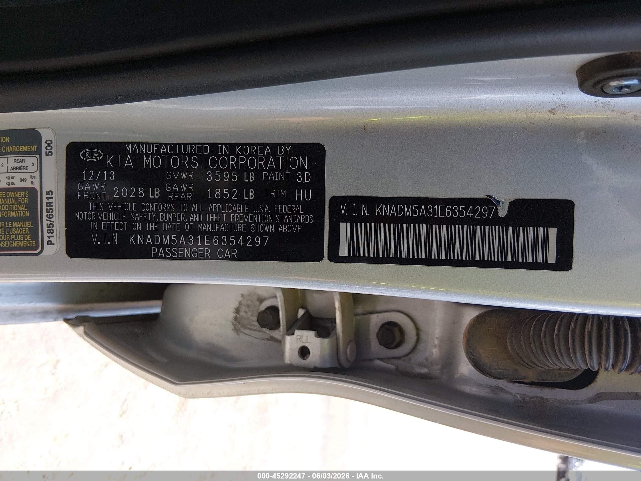 2014 Kia Rio Lx Silver vin: KNADM5A31E6354297