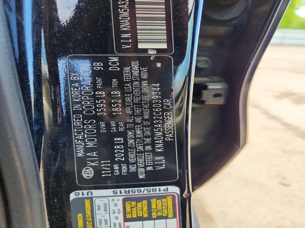 2012 Kia Rio Lx Black vin: KNADM5A32C6039344