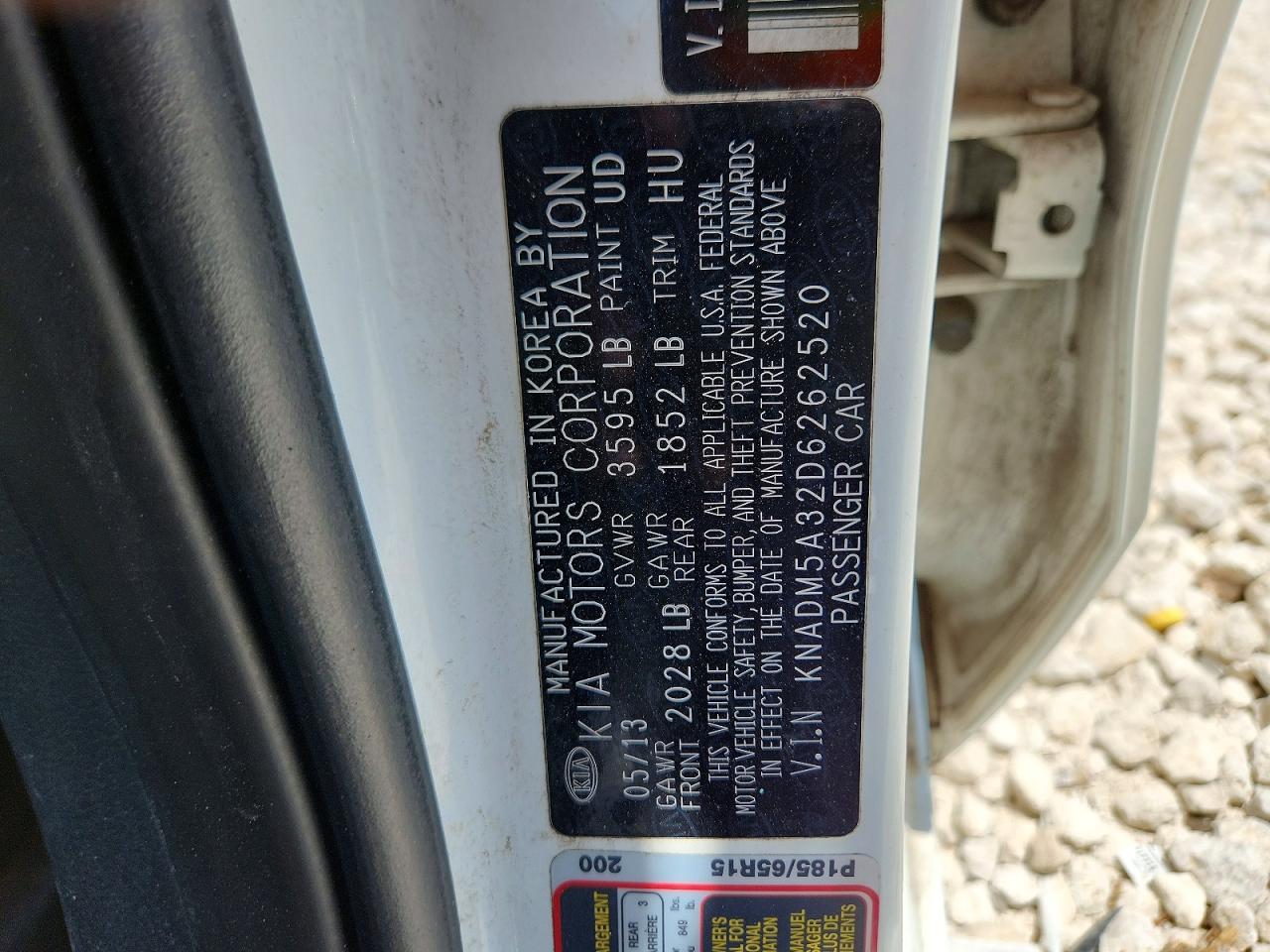 2013 Kia Rio Lx White vin: KNADM5A32D6262520