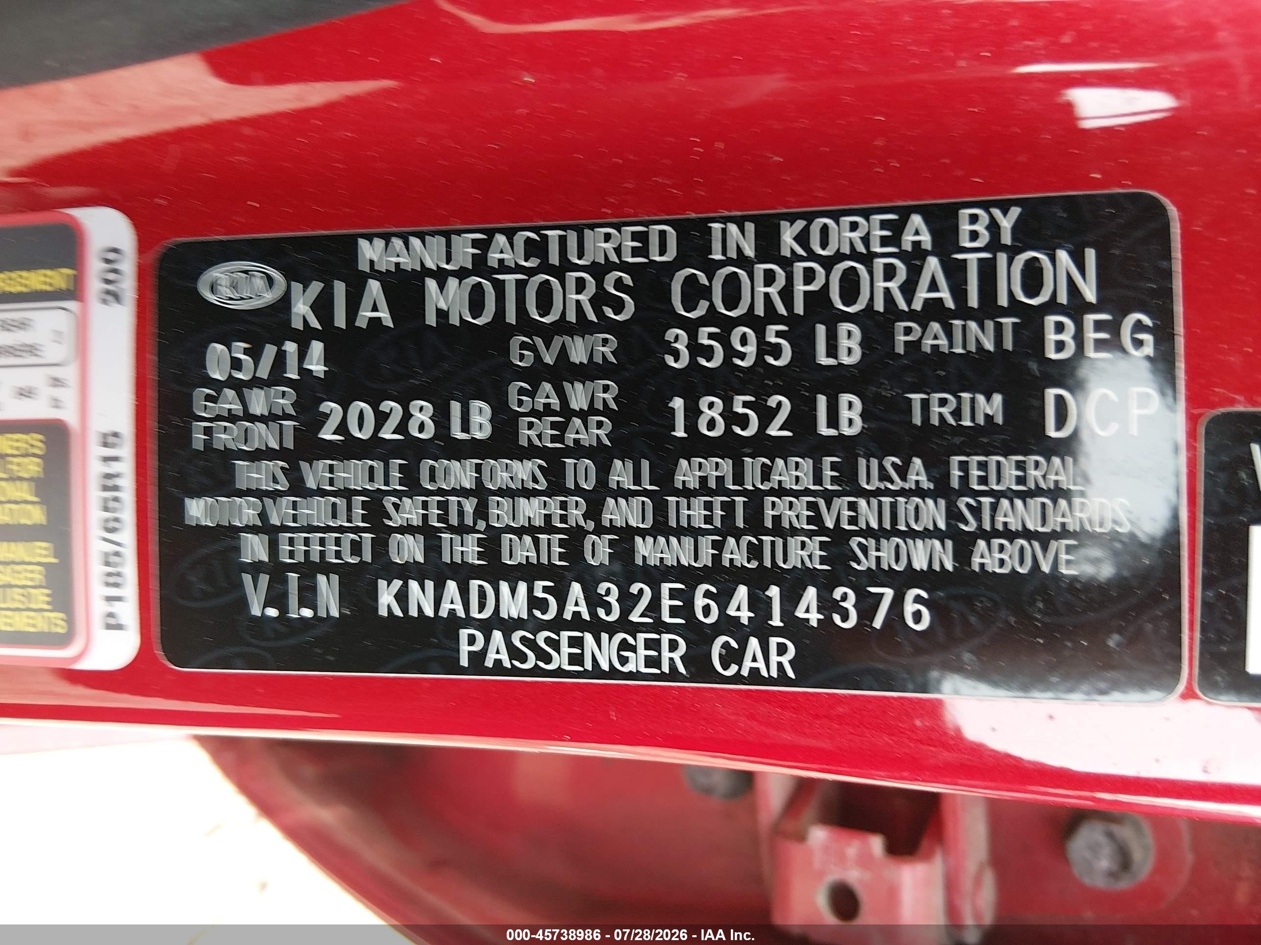 2014 Kia Rio Lx Красный vin: KNADM5A32E6414376