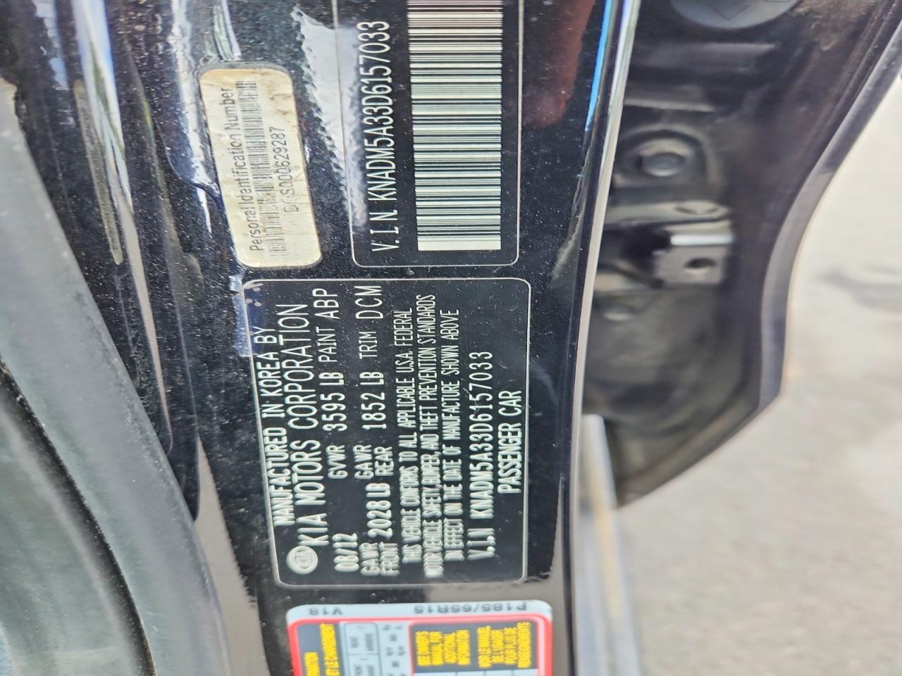 2013 Kia Rio Lx Black vin: KNADM5A33D6157033