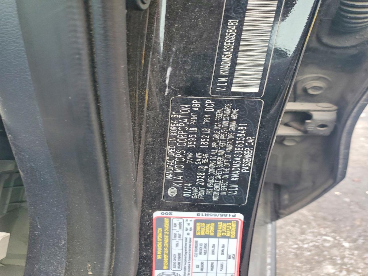 2014 Kia Rio Lx Black vin: KNADM5A33E6358481
