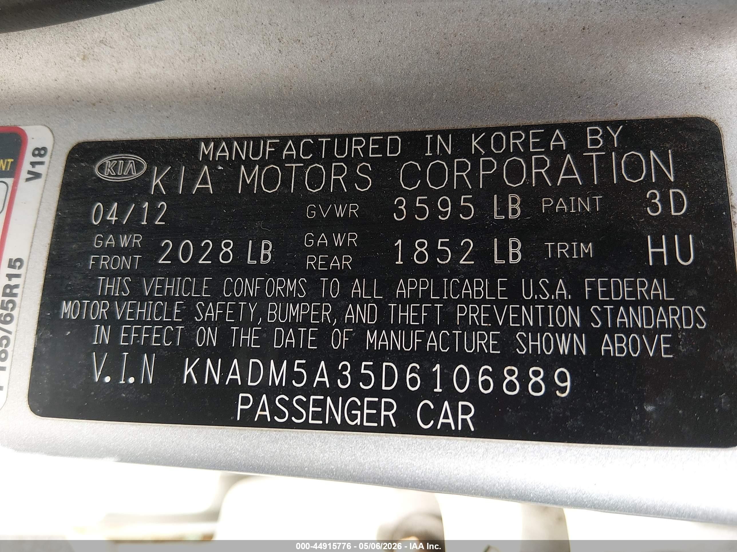 2013 Kia Rio Lx Серебряный vin: KNADM5A35D6106889