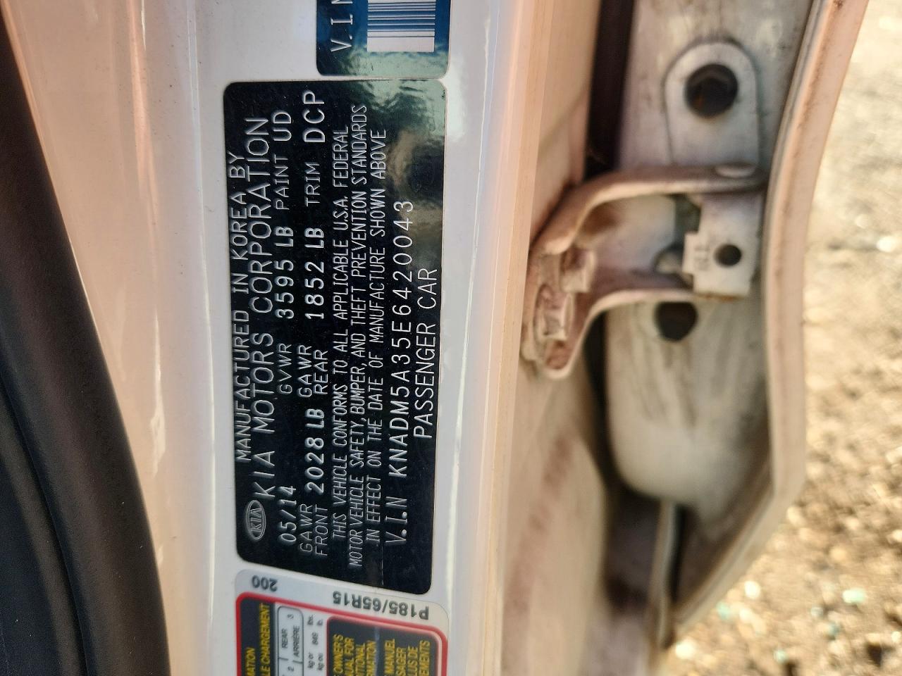 2014 Kia Rio Lx White vin: KNADM5A35E6420043