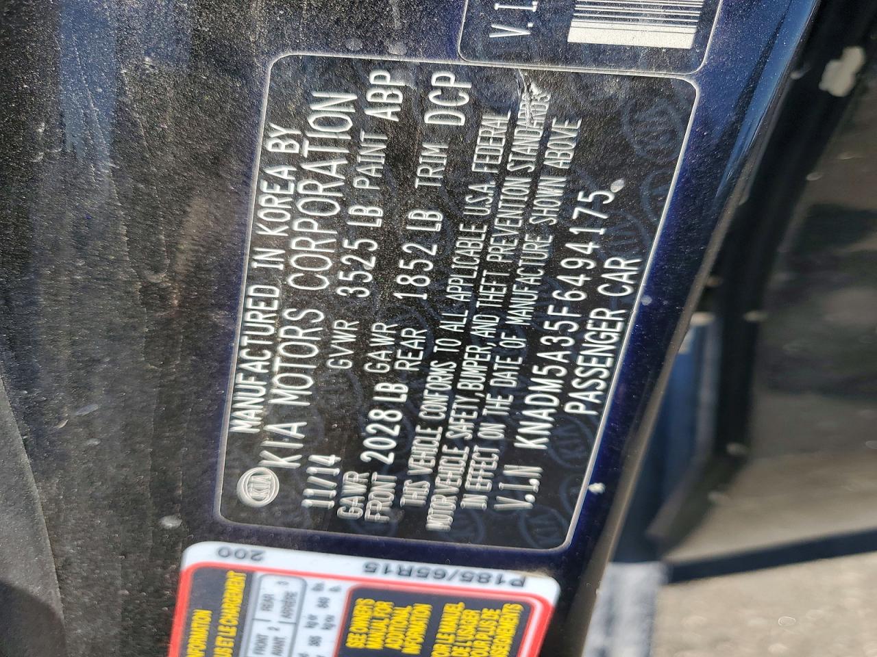 2015 Kia Rio Lx Black vin: KNADM5A35F6494175