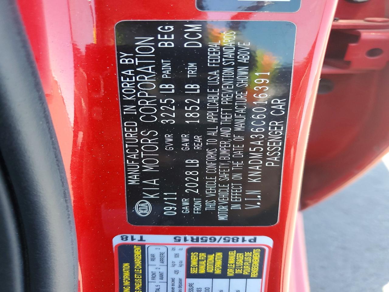 2012 Kia Rio Lx Red vin: KNADM5A36C6016391