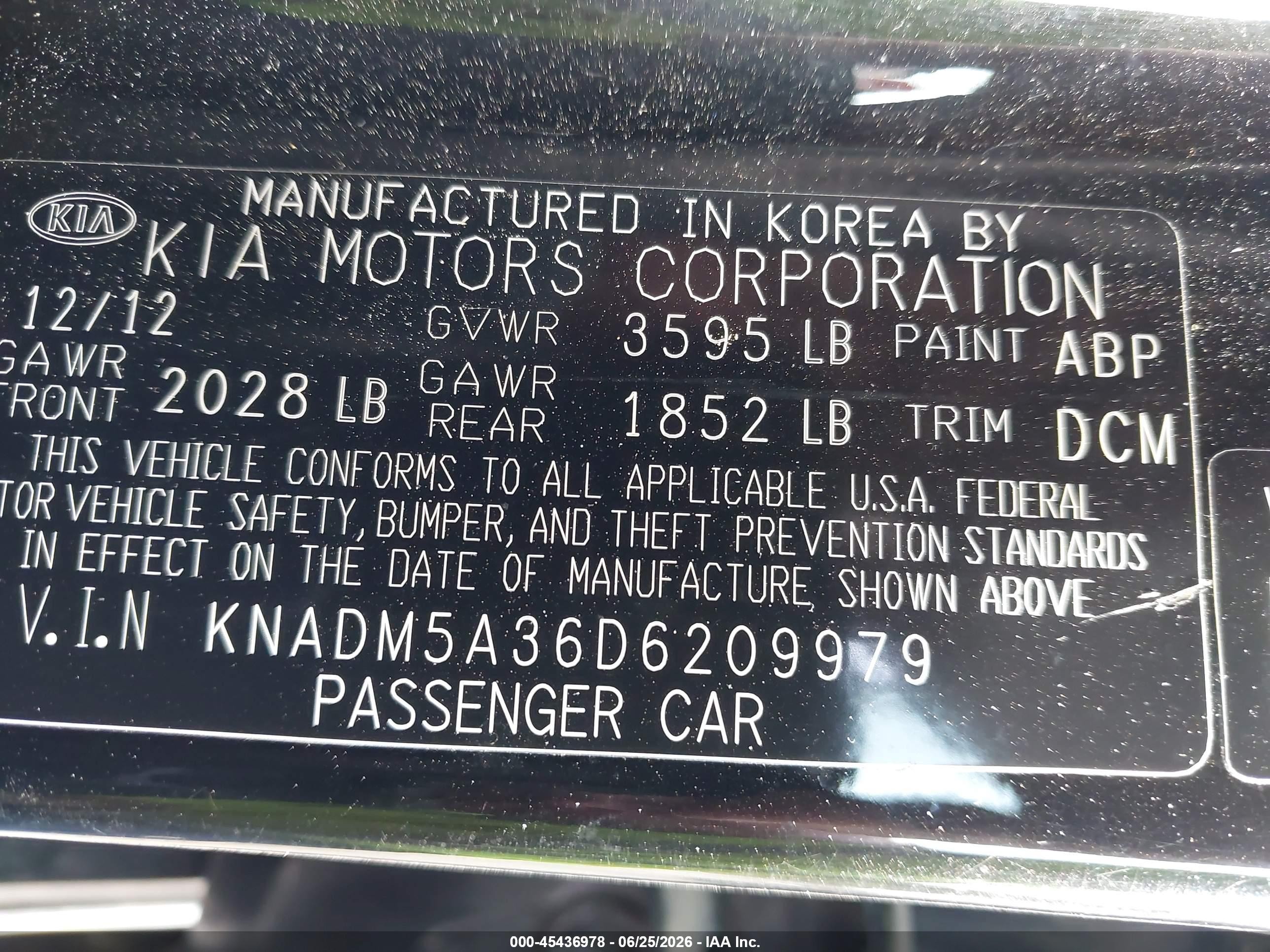 2013 Kia Rio Lx Черный vin: KNADM5A36D6209979