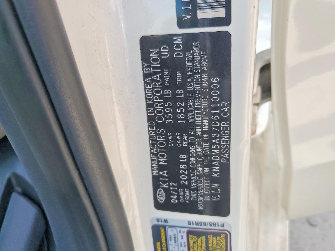 2013 Kia Rio Lx Белый vin: KNADM5A37D6110006