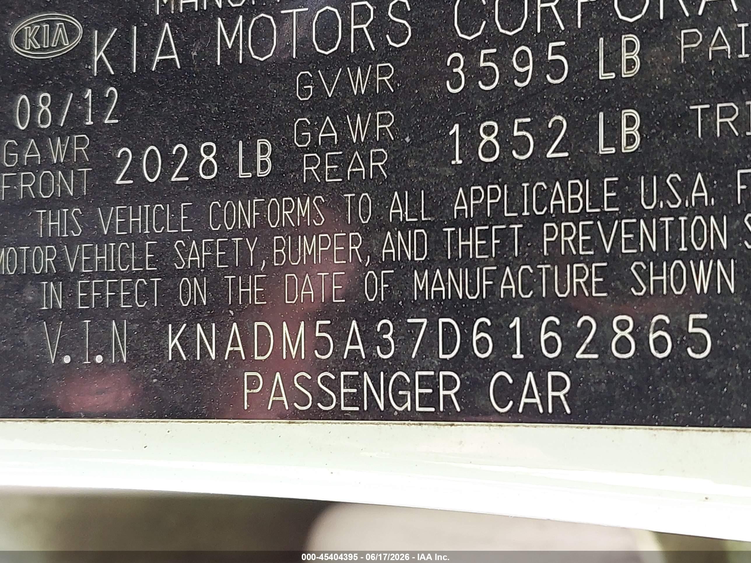 2013 Kia Rio Lx White vin: KNADM5A37D6162865