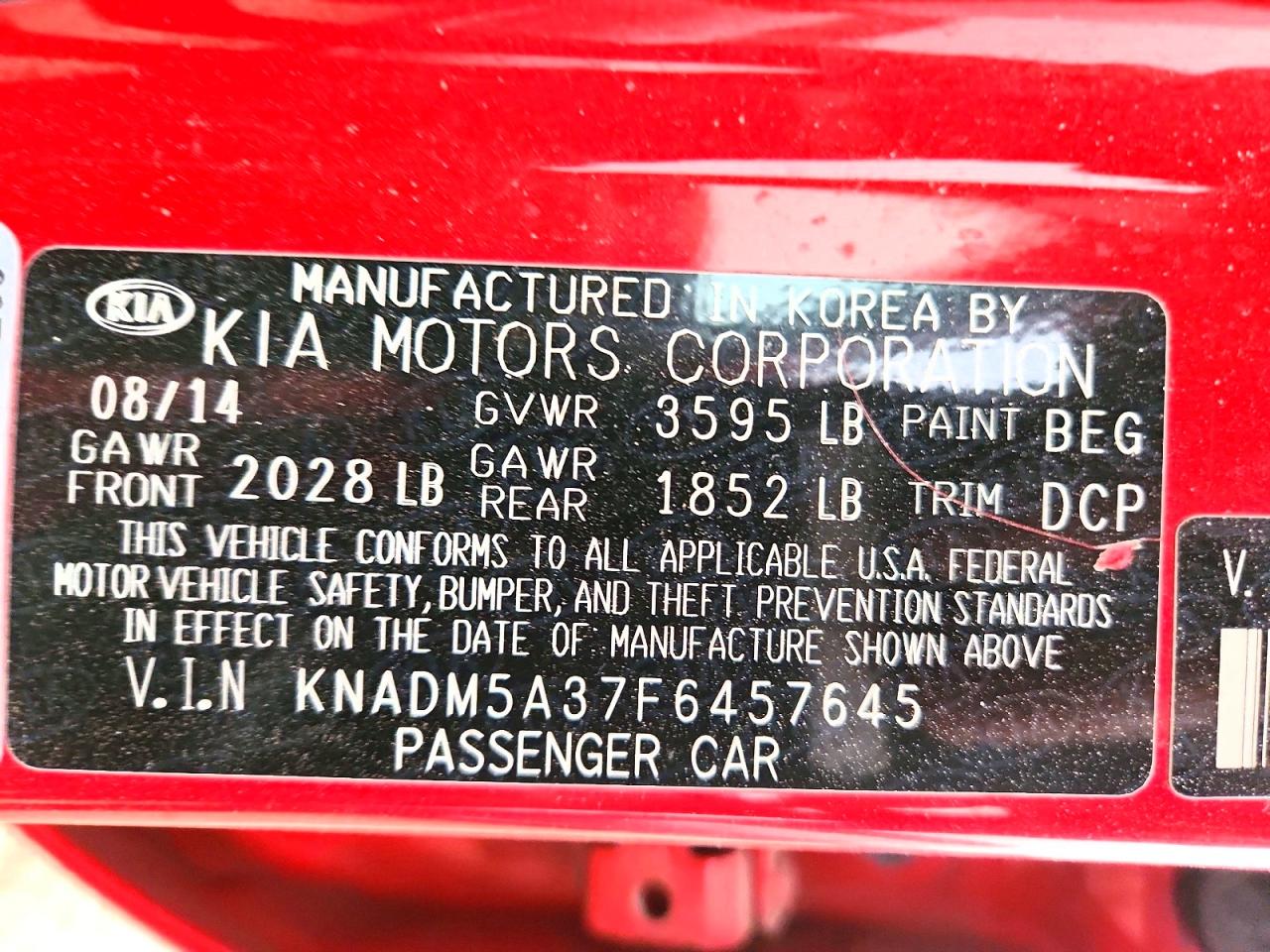 2015 Kia Rio Lx Red vin: KNADM5A37F6457645