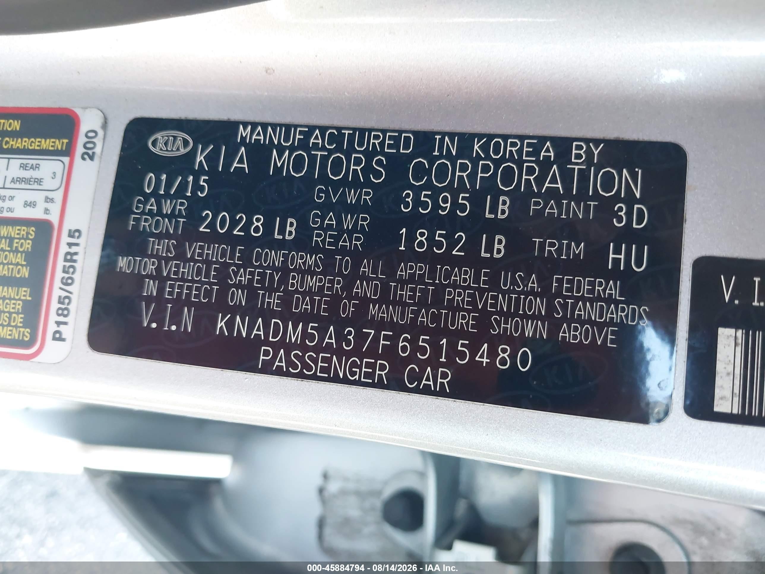 2015 Kia Rio Lx Silver vin: KNADM5A37F6515480