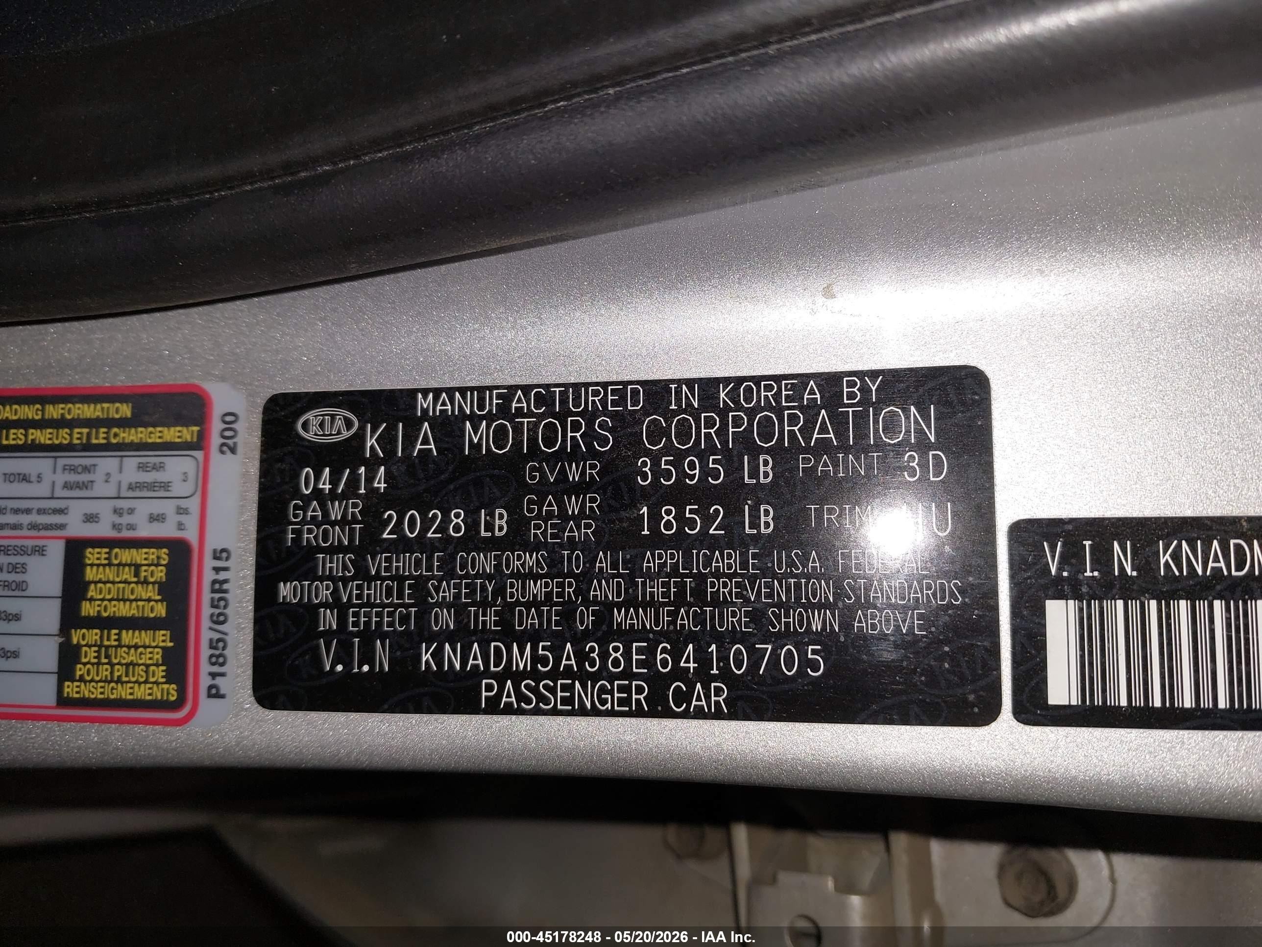 2014 Kia Rio Lx Silver vin: KNADM5A38E6410705