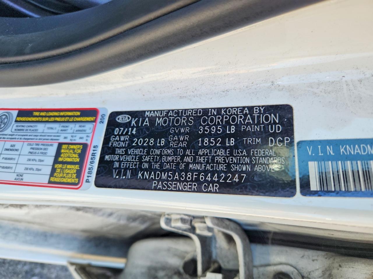 2015 Kia Rio Lx White vin: KNADM5A38F6442247