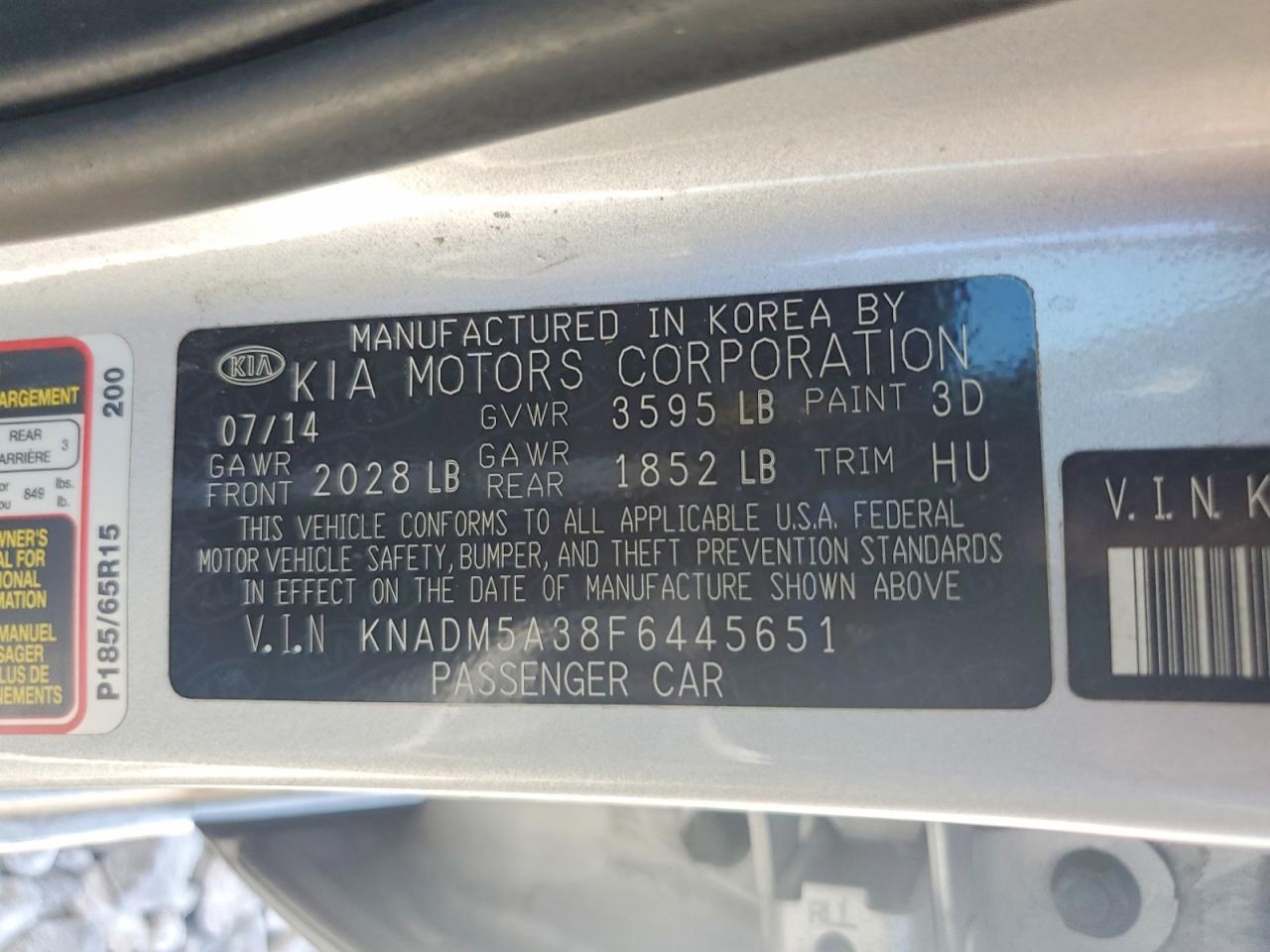 2015 Kia Rio Silver vin: KNADM5A38F6445651