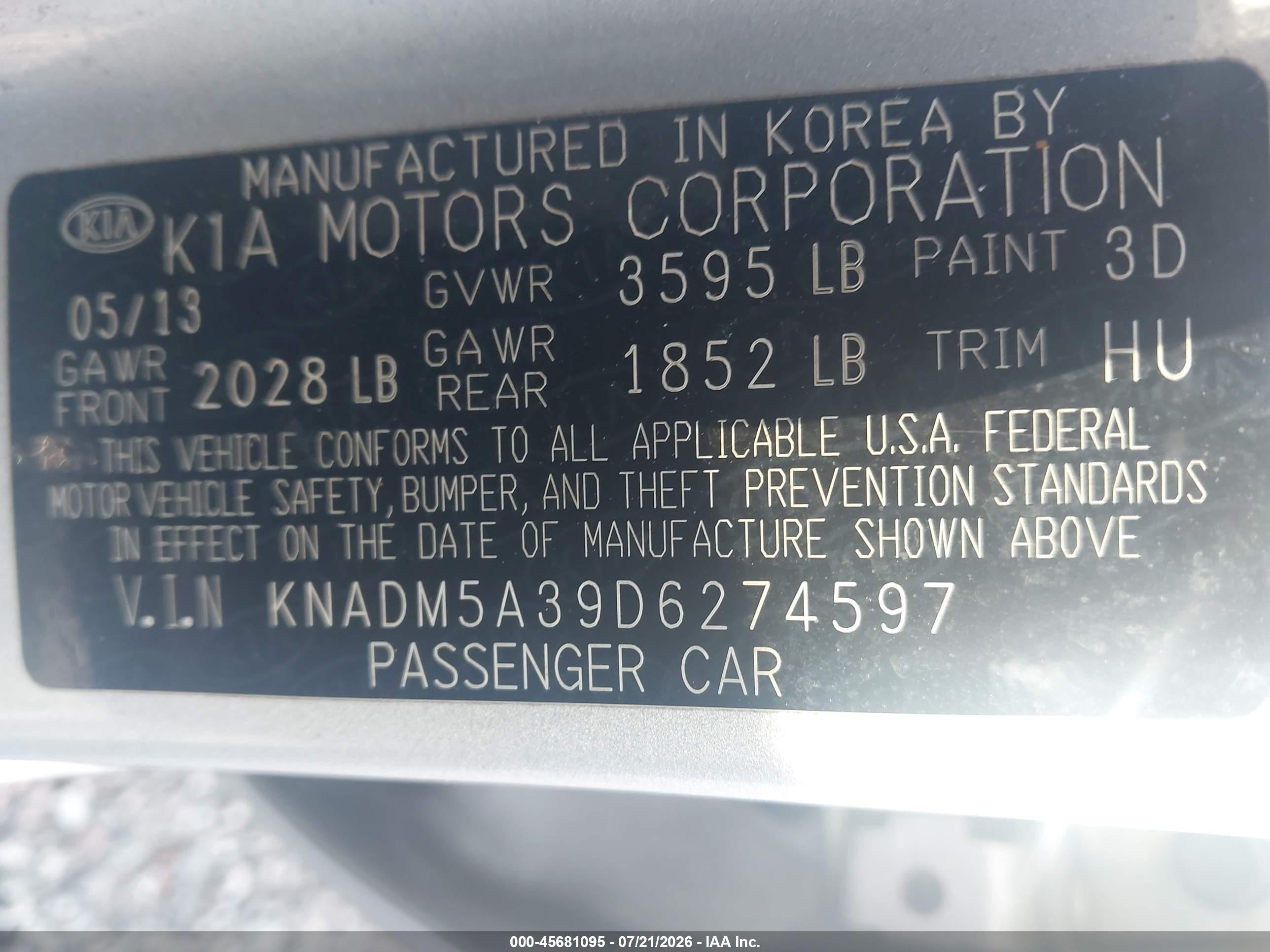 2013 Kia Rio Lx Silver vin: KNADM5A39D6274597