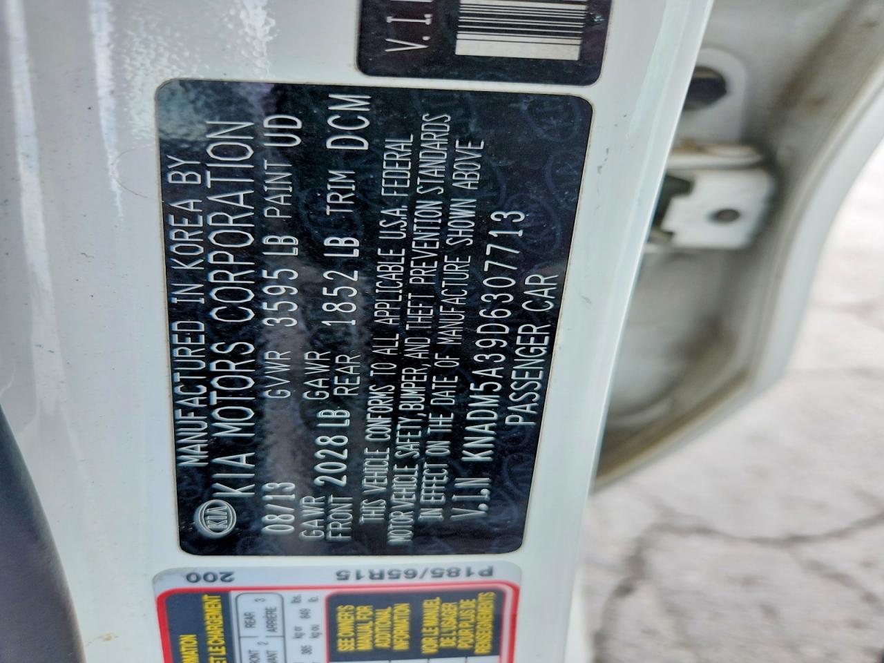 2013 Kia Rio Lx White vin: KNADM5A39D6307713