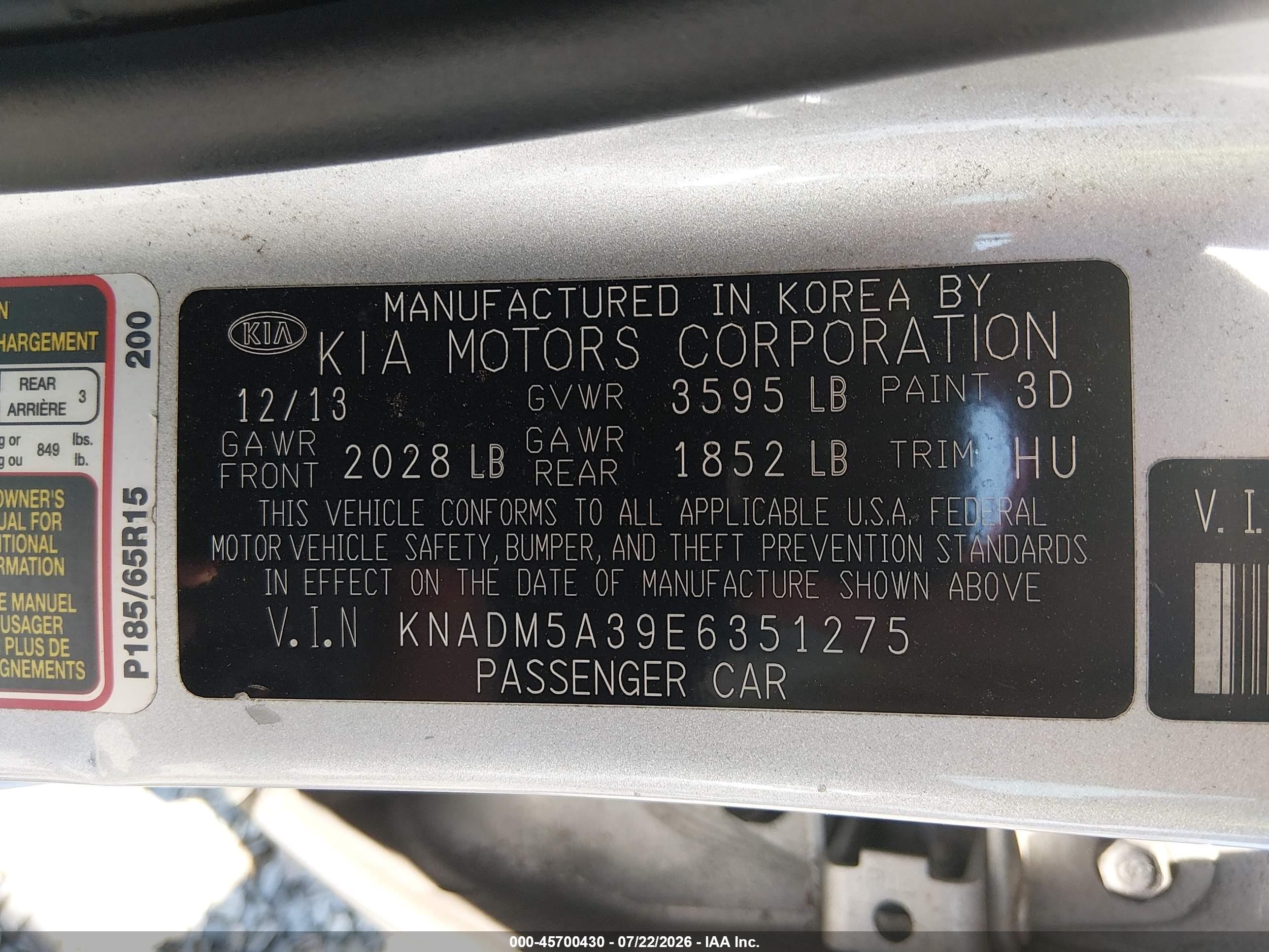 2014 Kia Rio Lx Silver vin: KNADM5A39E6351275