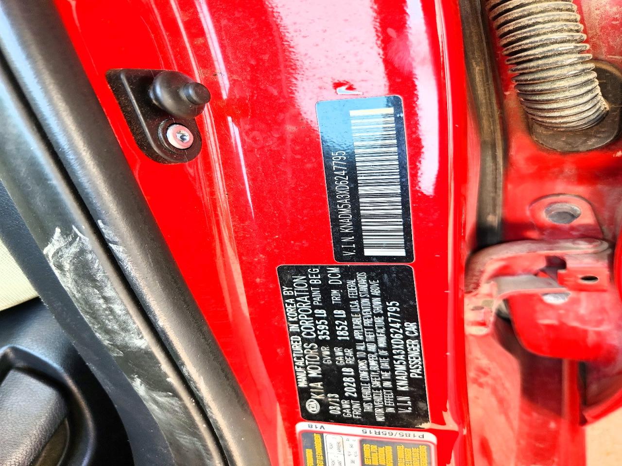 2013 Kia Rio Lx Red vin: KNADM5A3XD6247795