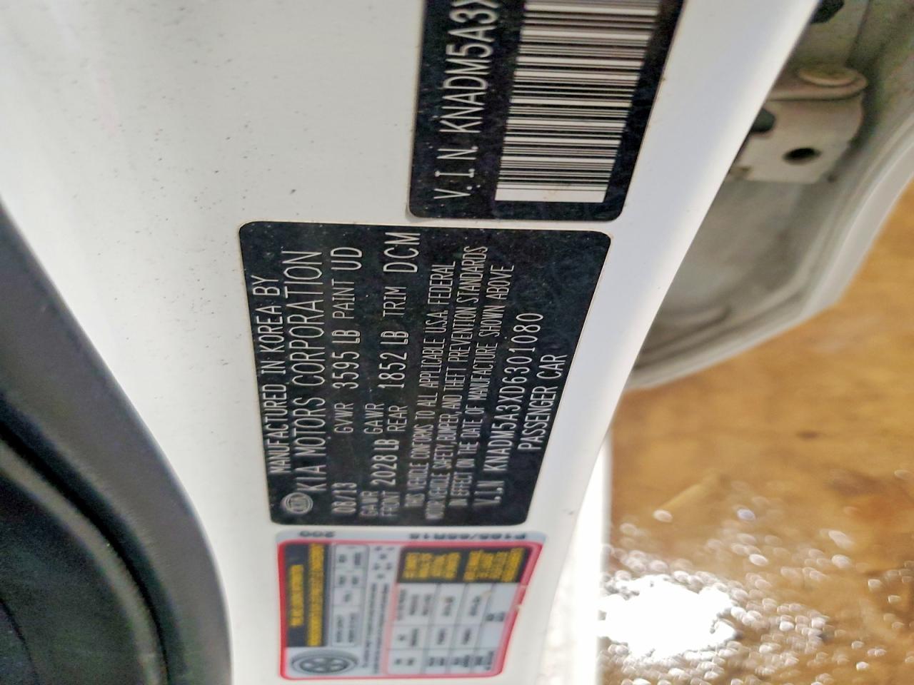 2013 Kia Rio Lx White vin: KNADM5A3XD6301080