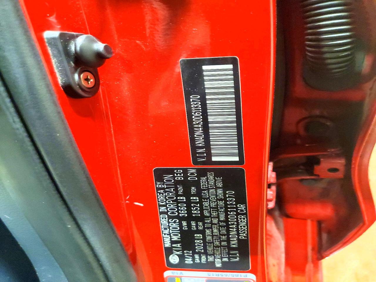 2013 Kia Rio Ex Red vin: KNADN4A30D6113370
