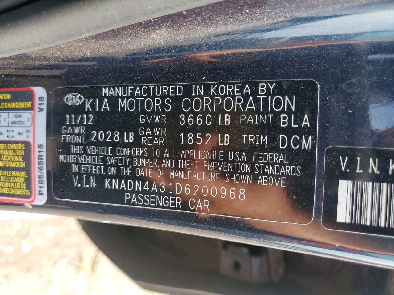 2013 Kia Rio Ex Blue vin: KNADN4A31D6200968