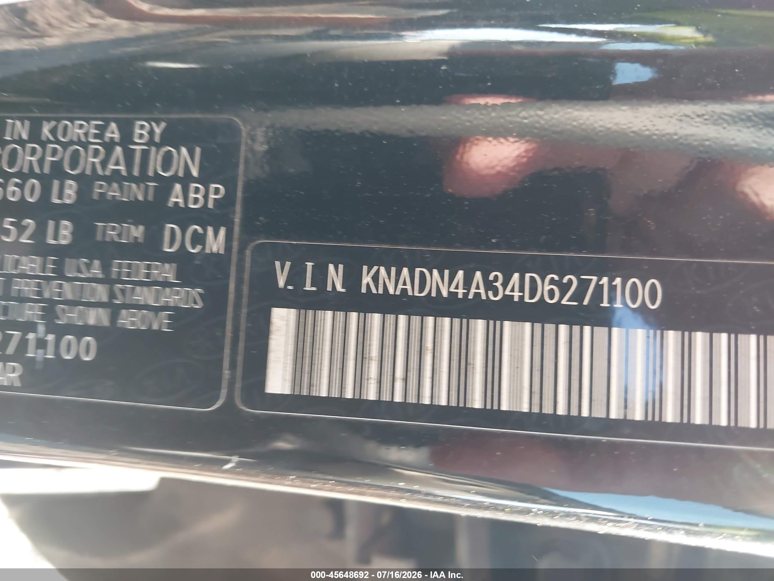 2013 Kia Rio Ex Black vin: KNADN4A34D6271100