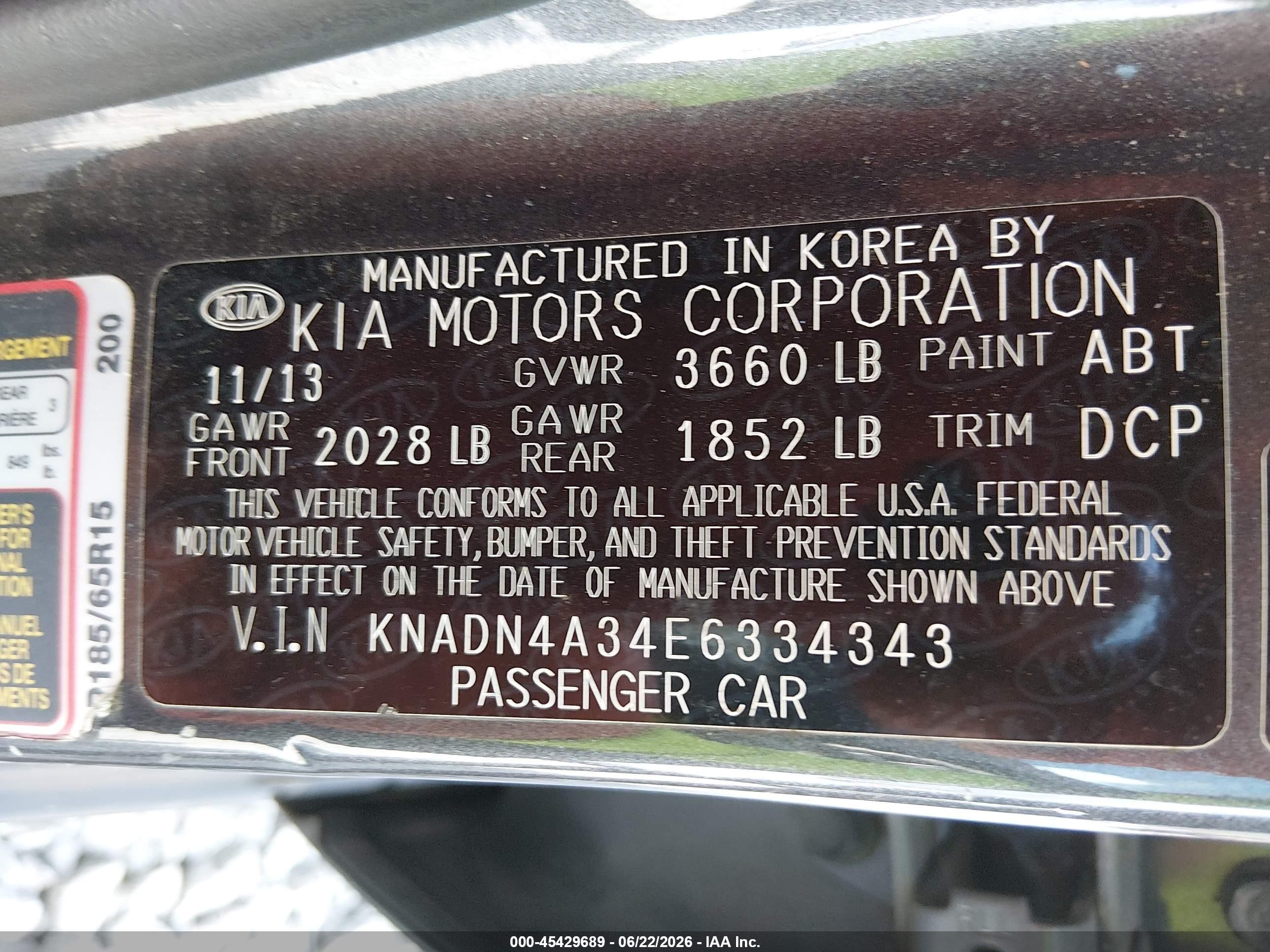 2014 Kia Rio Ex Gray vin: KNADN4A34E6334343