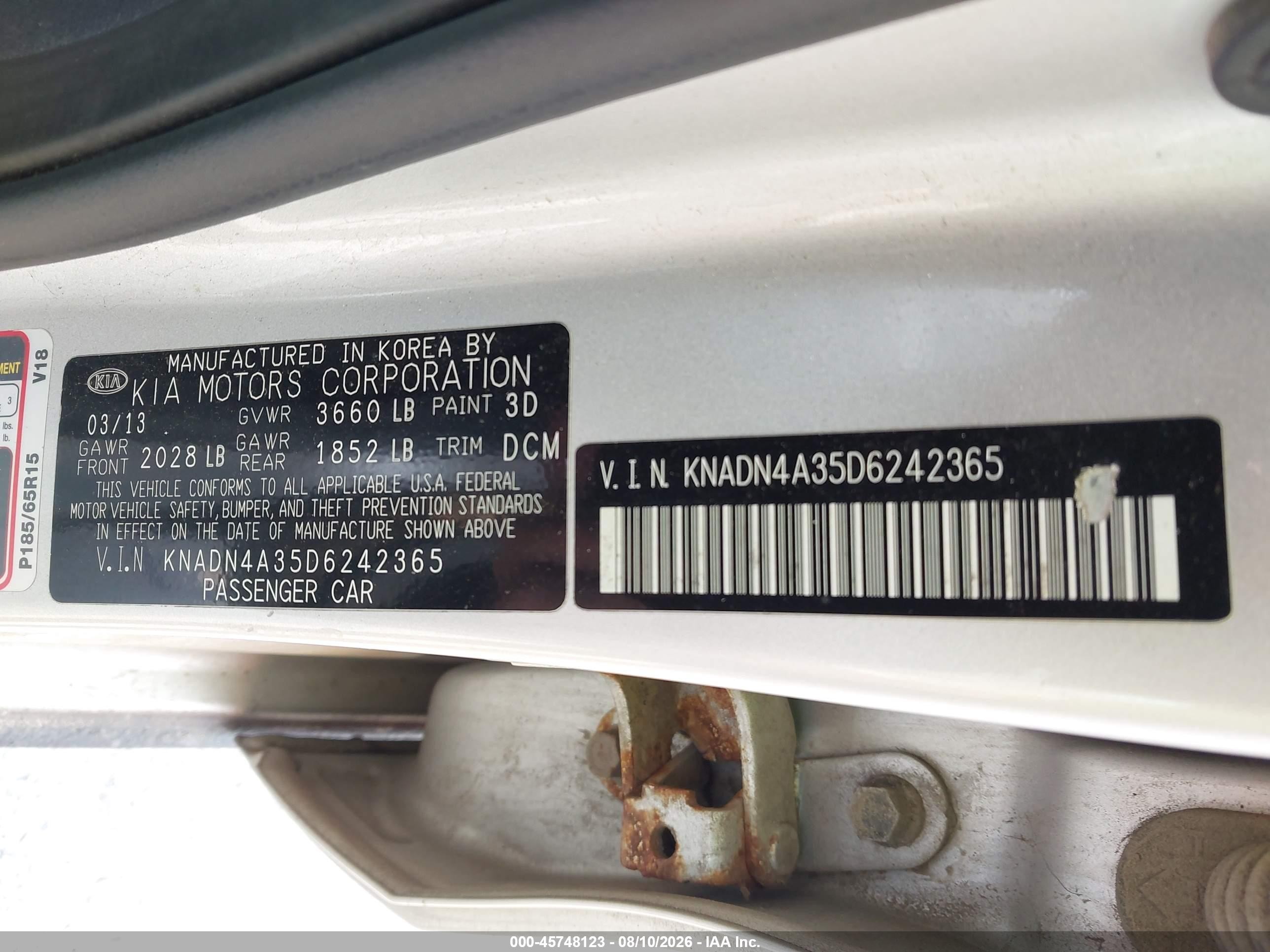 2013 Kia Rio Ex Silver vin: KNADN4A35D6242365