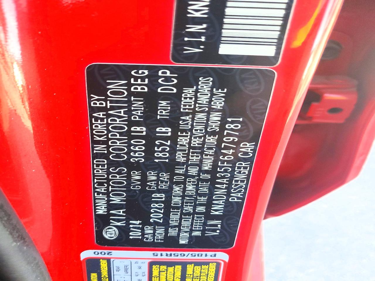 2015 Kia Rio Ex Red vin: KNADN4A35F6479781