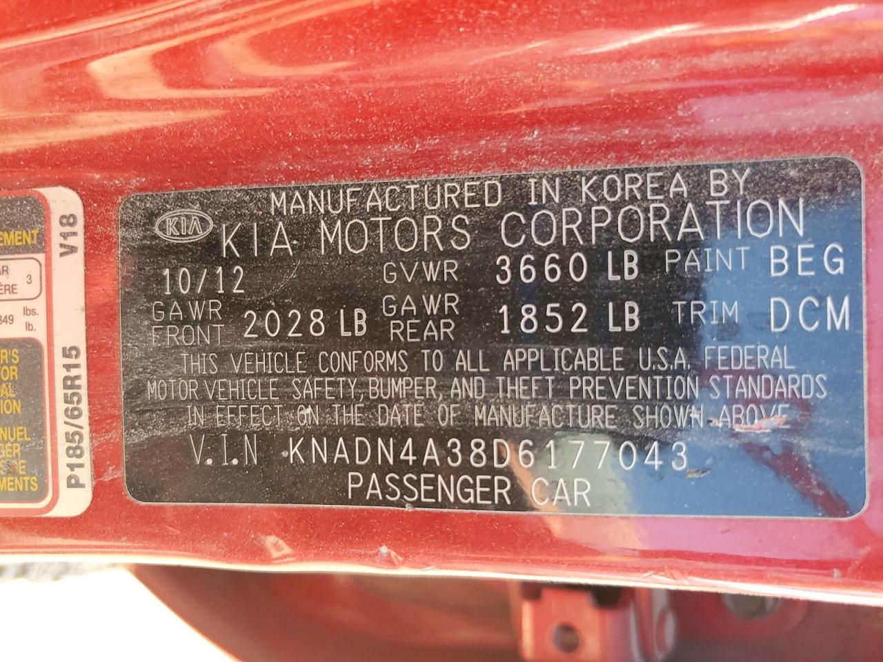 2013 Kia Rio Ex Red vin: KNADN4A38D6177043