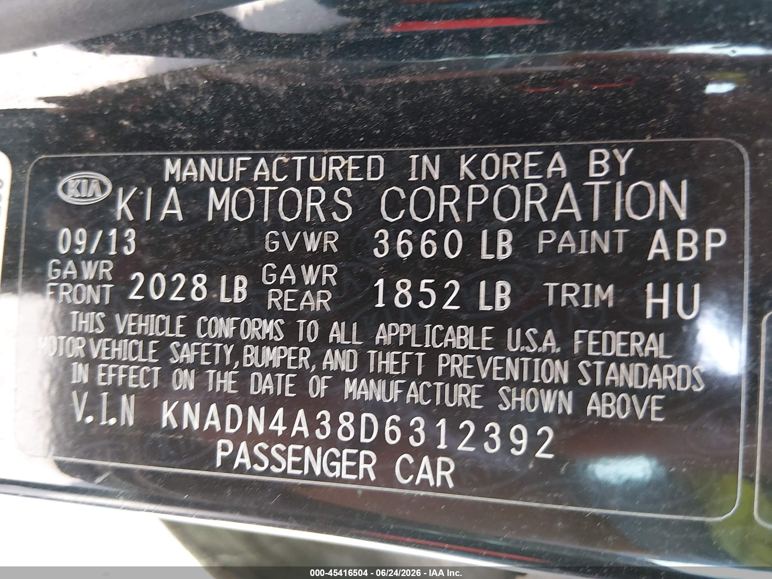 2013 Kia Rio Ex Black vin: KNADN4A38D6312392