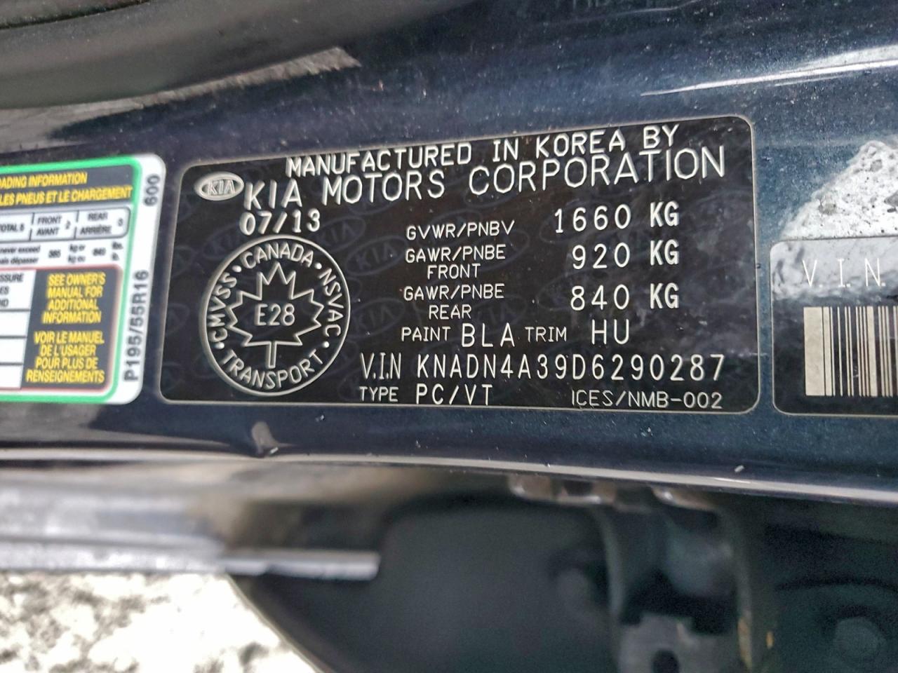 2013 Kia Rio Ex Charcoal vin: KNADN4A39D6290287
