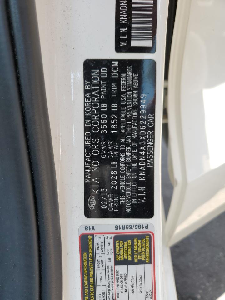 2013 Kia Rio Ex White vin: KNADN4A3XD6229949