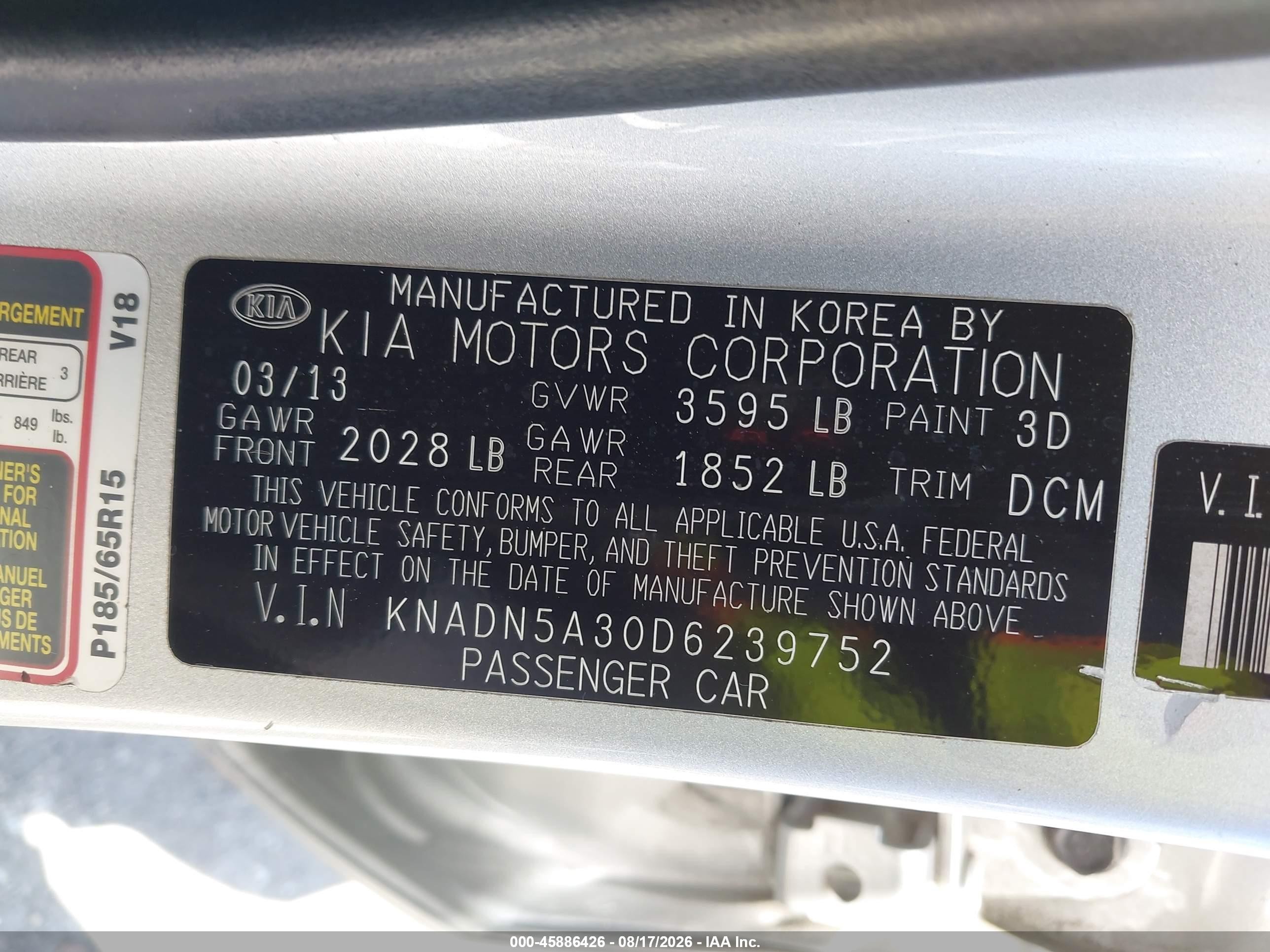 2013 Kia Rio Ex Silver vin: KNADN5A30D6239752