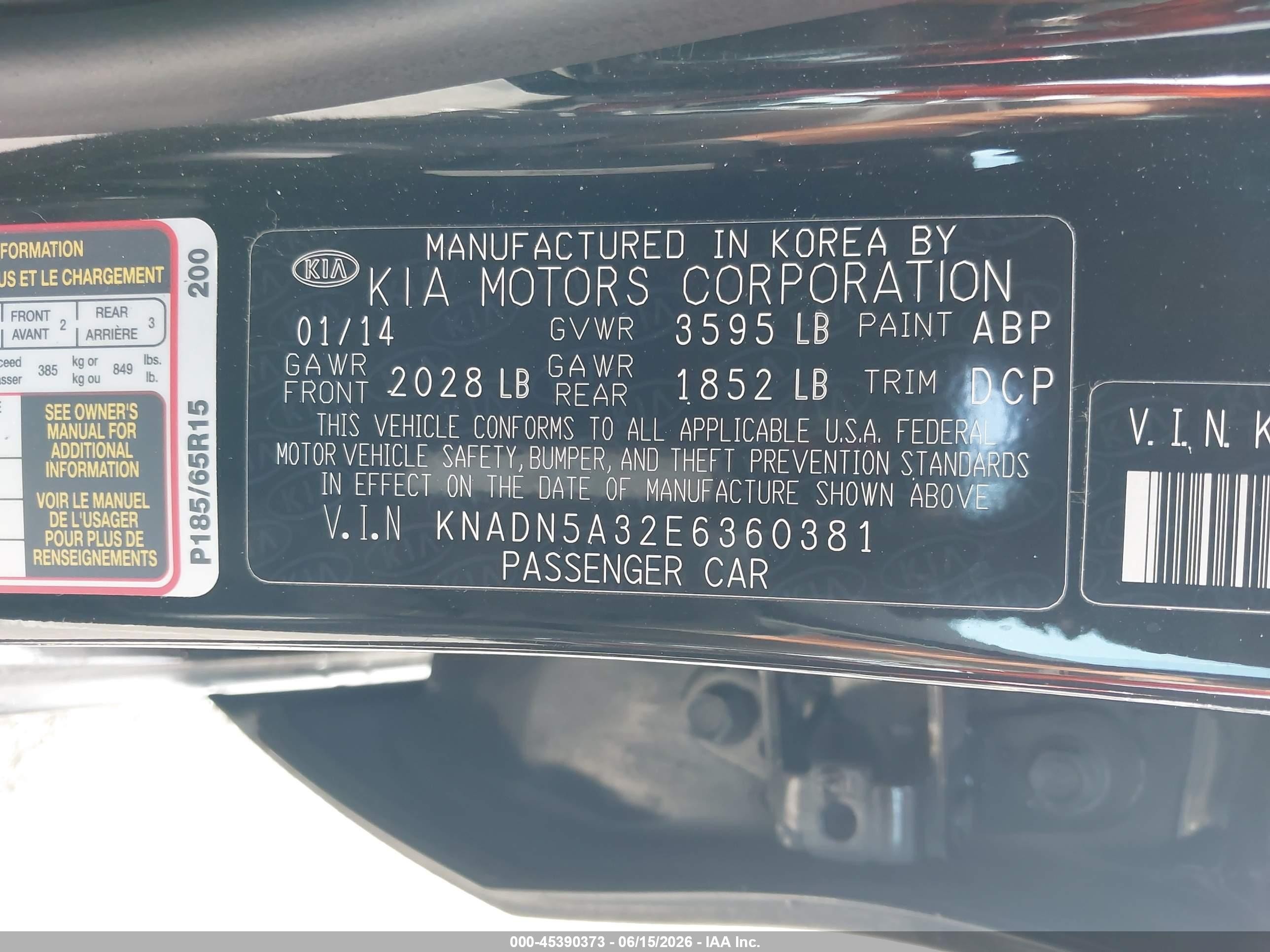 2014 Kia Rio Ex Black vin: KNADN5A32E6360381