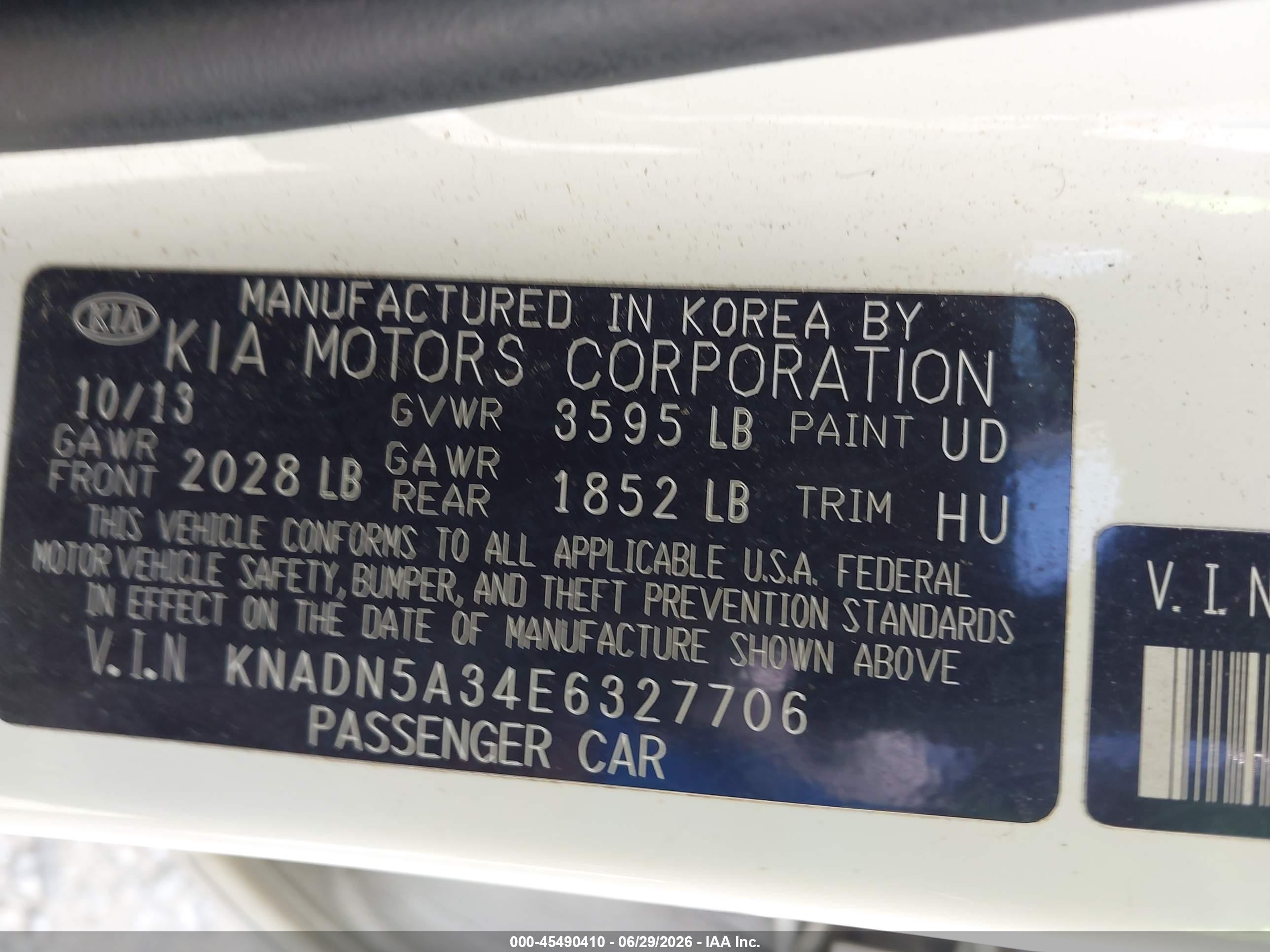 2014 Kia Rio Sx White vin: KNADN5A34E6327706
