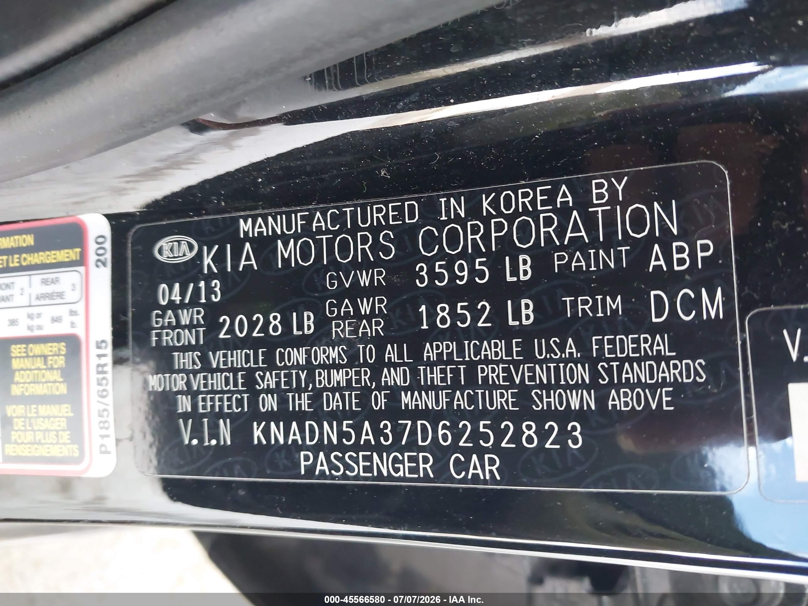 2013 Kia Rio Ex Черный vin: KNADN5A37D6252823