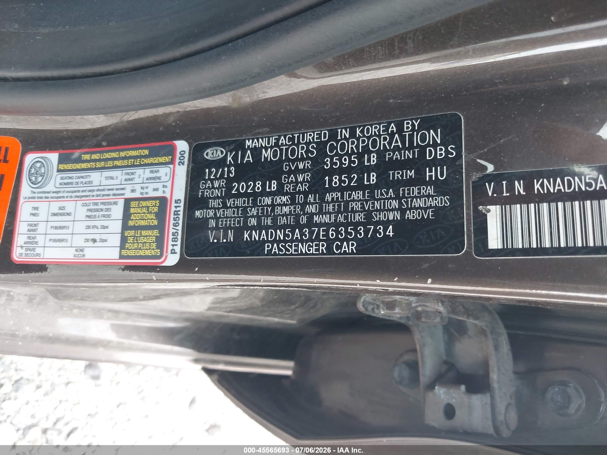 2014 Kia Rio Ex Brown vin: KNADN5A37E6353734