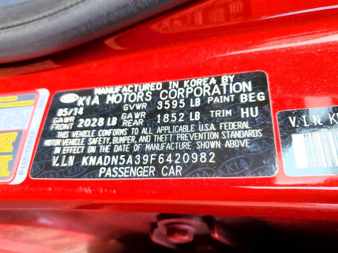 2015 Kia Rio 5-door Ex Red vin: KNADN5A39F6420982