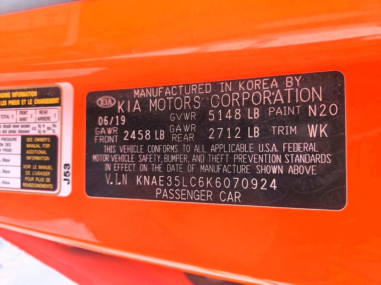 2019 Kia Stinger Gt Orange vin: KNAE35LC6K6070924