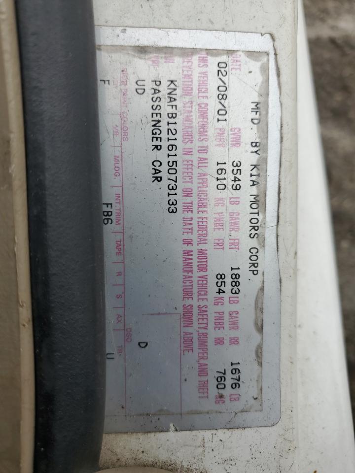 2001 Kia Sephia Base   White vin: KNAFB121615073133