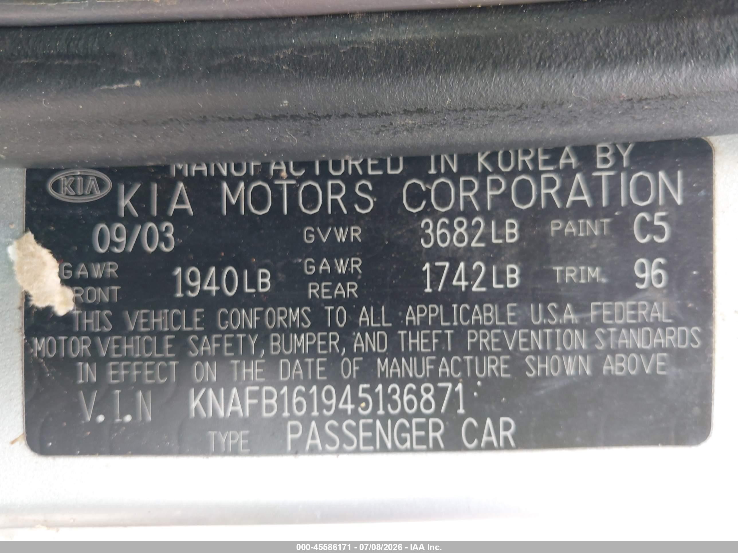2004 Kia Spectra Gs/gsx Silver vin: KNAFB161945136871